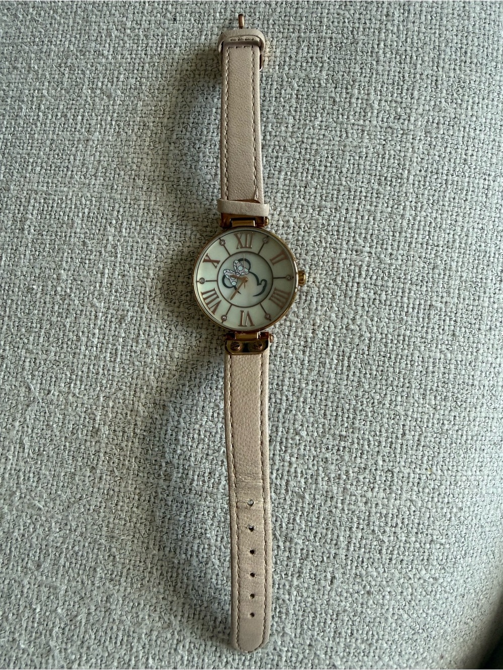 Disney Beige Leather Strap Watch with Gold Case